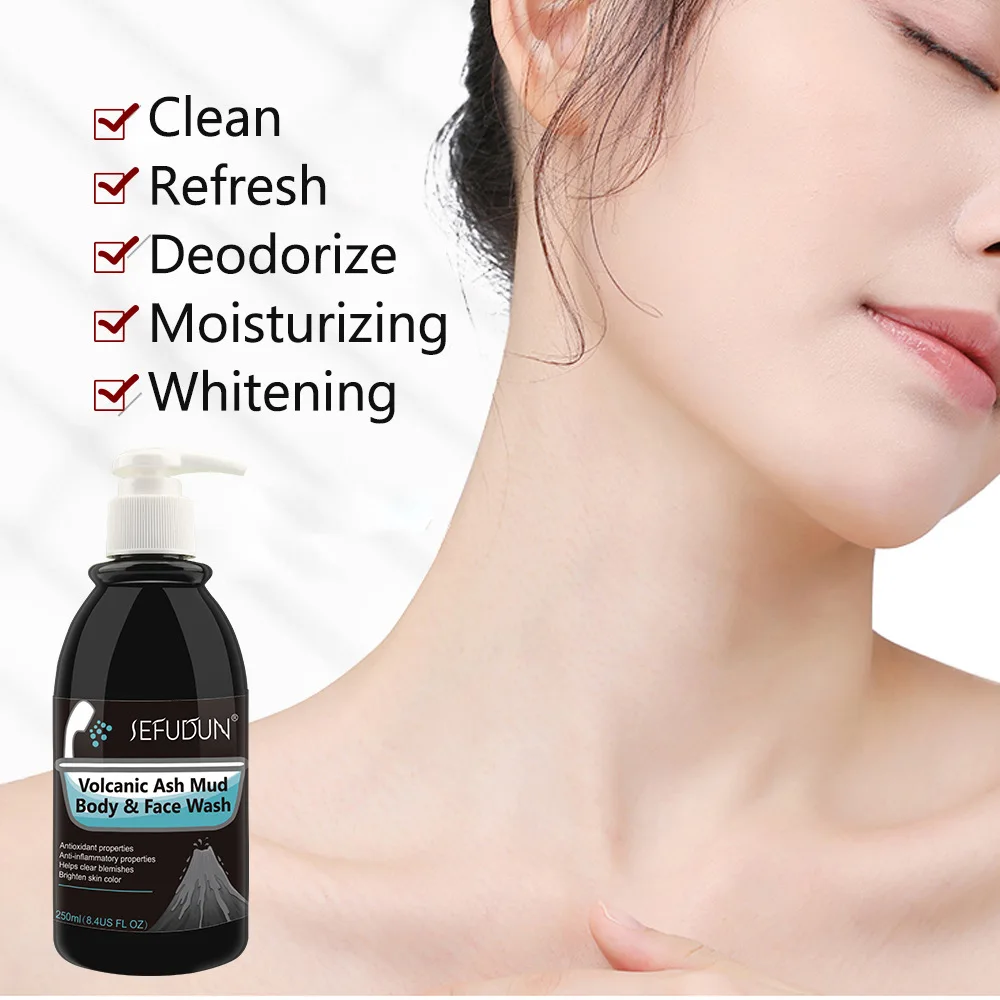 Volcanic Mud Body Wash Quickly White and Whole Body Translucent Body Wash Lasting Goodbye Black 250ml skin whitening body wash