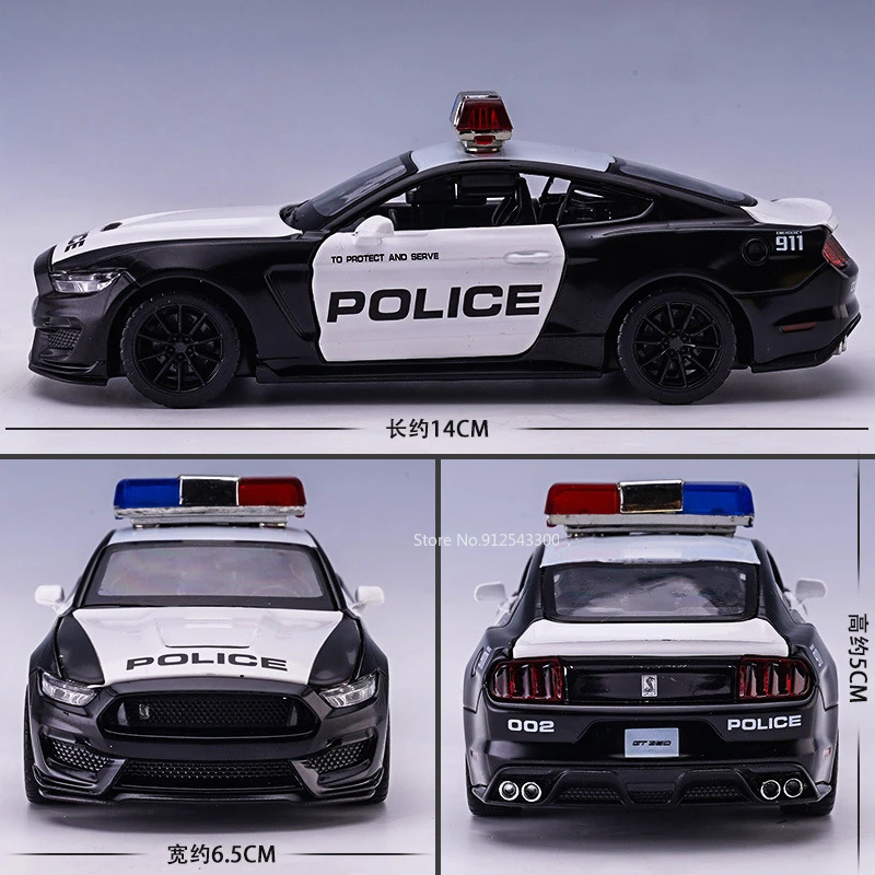 1/32 Toy Car Model Ford Shelby GT500 Alloy Diecast Police Car Model with Sound Light Pull Back Boy Toys Gift Collect Decorations