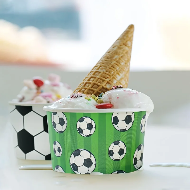 Juego de 10 Vasos y Tazones Desechables de Papel con Temática de Fútbol, para Servir Bocadillos en Fiestas de Cumpleaños y Baby Shower