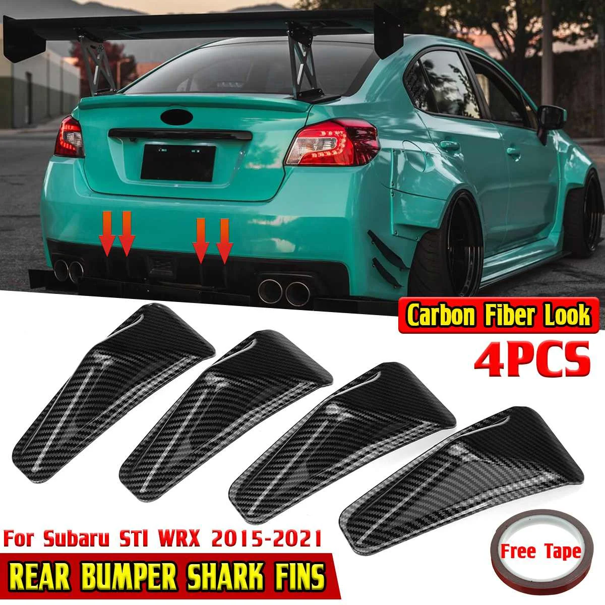 Pop 4pcs Car Rear Bumper Lip Diffuser Shark Fins Cover Trim Rear Bumper Chassis Spoiler Splitters For Subaru STI WRX 2015-2021