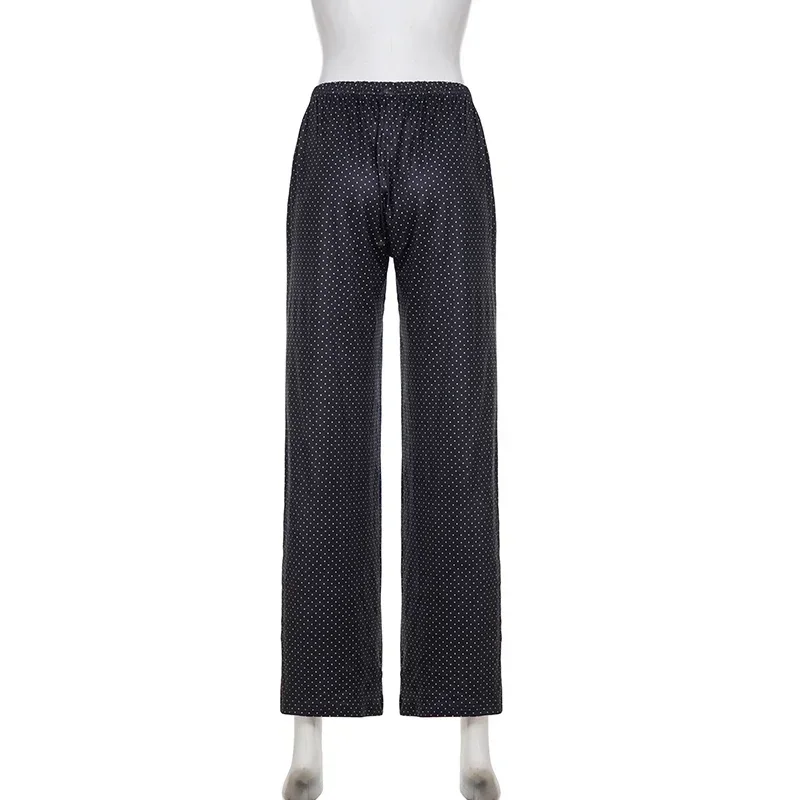 Y2k Aesthetics Polka Dot Printing Drawstring Pants Low Waist Straight Leg Length Trousers Women's All Season Bottoms