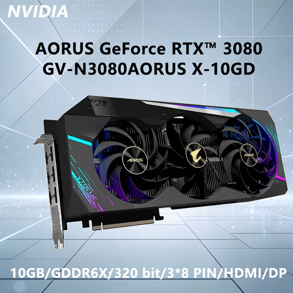 

Видеокарта GIGABYTE NVIDIA AORUS RTX 3080 10GB GDDR6X 320bit GV N3080AORUS X 10GD PCI-E4.0 DP HDMI 8pin для настольных ПК и игр