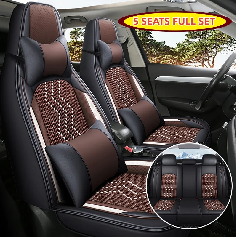 (Luxury Edition) the Car Has Five Seats, Equipped with 2 Headrests and 2 Lumbar Supports, Luxury Ice Silk Full-Cover Integrated Car Seat Covers, Universal Fit, Made of Multi-Layer Composite Material, Breathable and Not Stuffy, Comfortable for All Seasons, Easy to Clean and Maintain, with Three-Dimensional Winged Support, Enhancing Your Driving Experience, Available in Five Colors, Suitable for Sedans, Suvs, Trucks and Other Various Vehicle Types