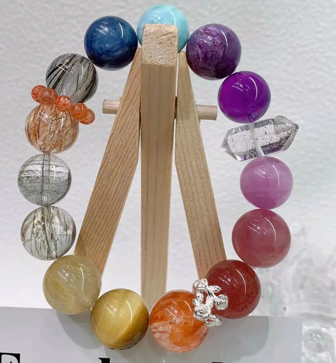 

Natural Rainbow Mixed Stone Jade Moonstone Kyanite Amber Charoite Bracelet Jewelry 13-14MM AAAAAA