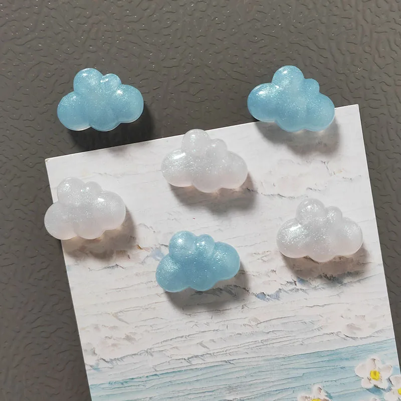 Juego de 6 imanes para refrigerador con diseño de nube brillante, color blanco/azul, para decoración del hogar, cocina, refrigerador, bricolaje