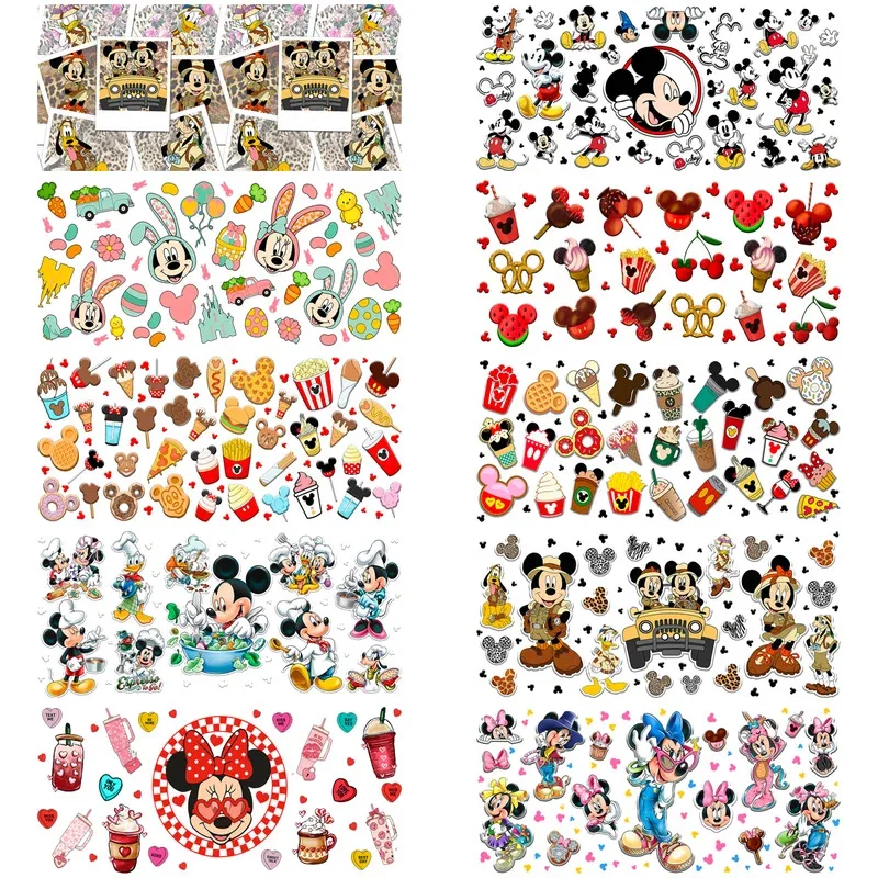 

10 sheets Cute Mickey series easy peel waterproof DIY sticker 3D transfer UV DTF crystal sticker 16 oz cup warp sticker