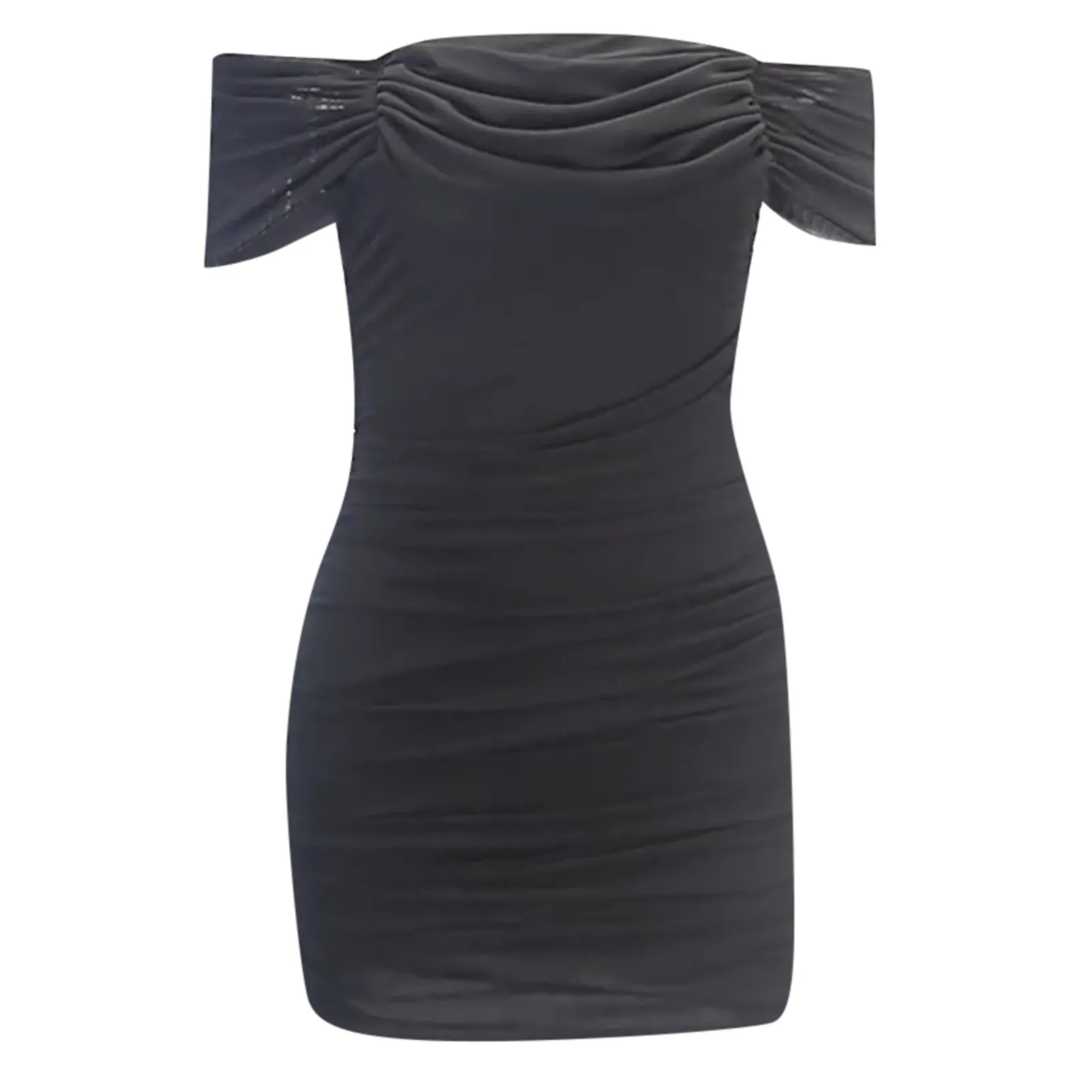 Mode Off Schulter Frauen Mini Geraffte, Figurbetontes Kleid Ärmelloses Rückenfreies Kurzes Schmal Geschnittenes Kleid Elegante Club Party Kleider