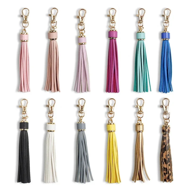 Leather Tassels Keychain Key Rings Circle PU Leather Tassel for Women Tassel Keychain Bulk Tassels Lanyard Chain Holder Swivel