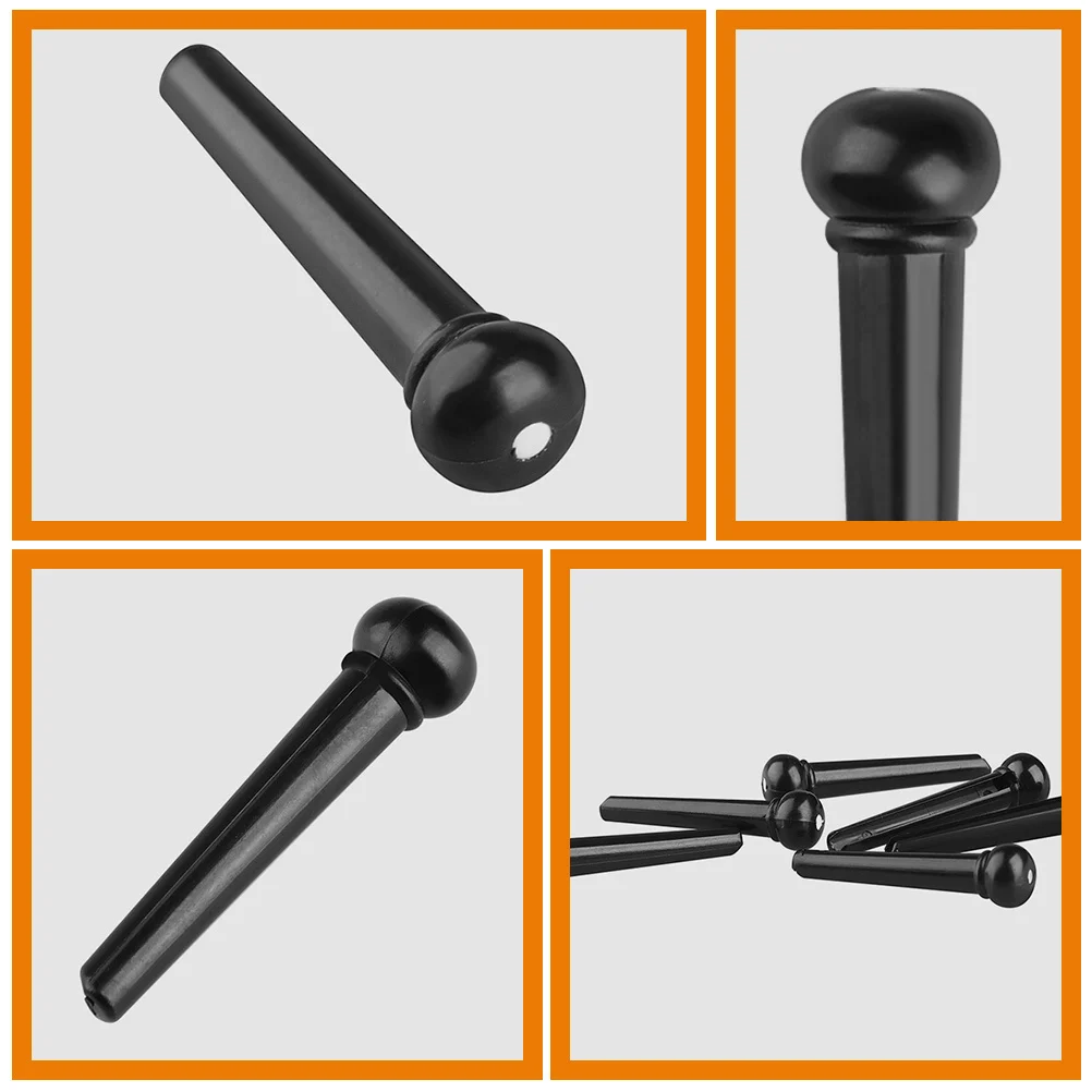 

6 Pcs Fixing Nails Guitar Parts Replacement Acoustic Peg Tuning Bridge Pins Black Pegs