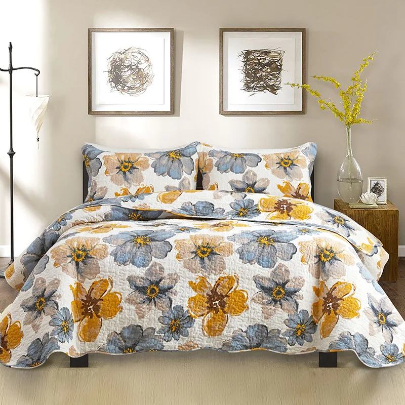 

CHAUSUB Printed Cotton Quilt Set 3-piece Bedspread on the Bed Queen Size Coverlet Quilted Bed Cover Summer Comforter for Bed