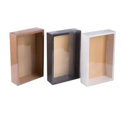 10Pcs White Kraft Paper Gift Box With Transparent PVC Window Black Cake Boxes Red Wedding Cookie Candy Packaging Boxes
