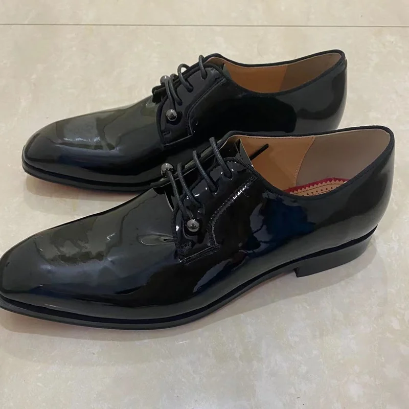 Italy Black Patent Leather Shoes Men Luxury Lace-up Dress Shoes Breathable Derby Formal Office Wedding Shoes