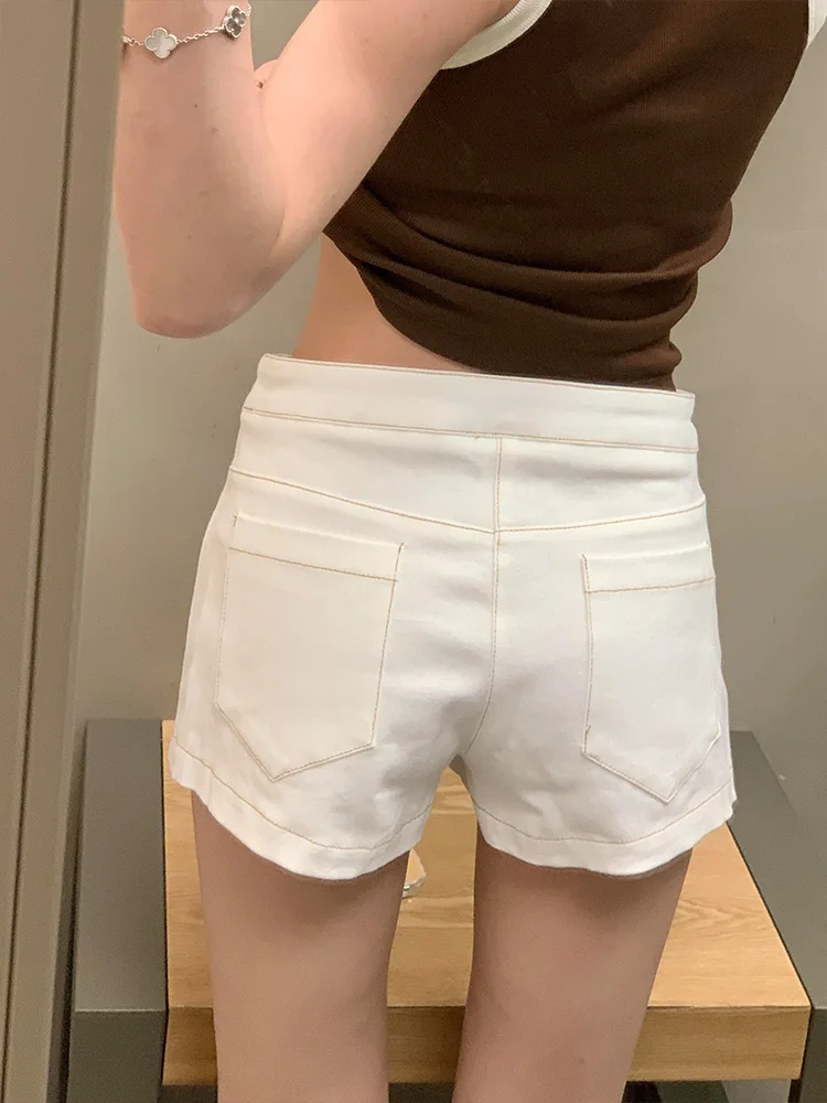 Retro American Spicy Girl Double Button Design Washed Jeans Slimming Ultra-Short Spring Autumn New Style Trendy Shorts