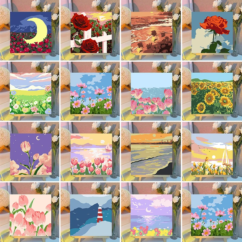 لوحة أرقام مع إطار، لوحة أرقام المناظر الطبيعية والزهور، طقم طلاء بالأرقام لتزيين المنزل للبالغين #1