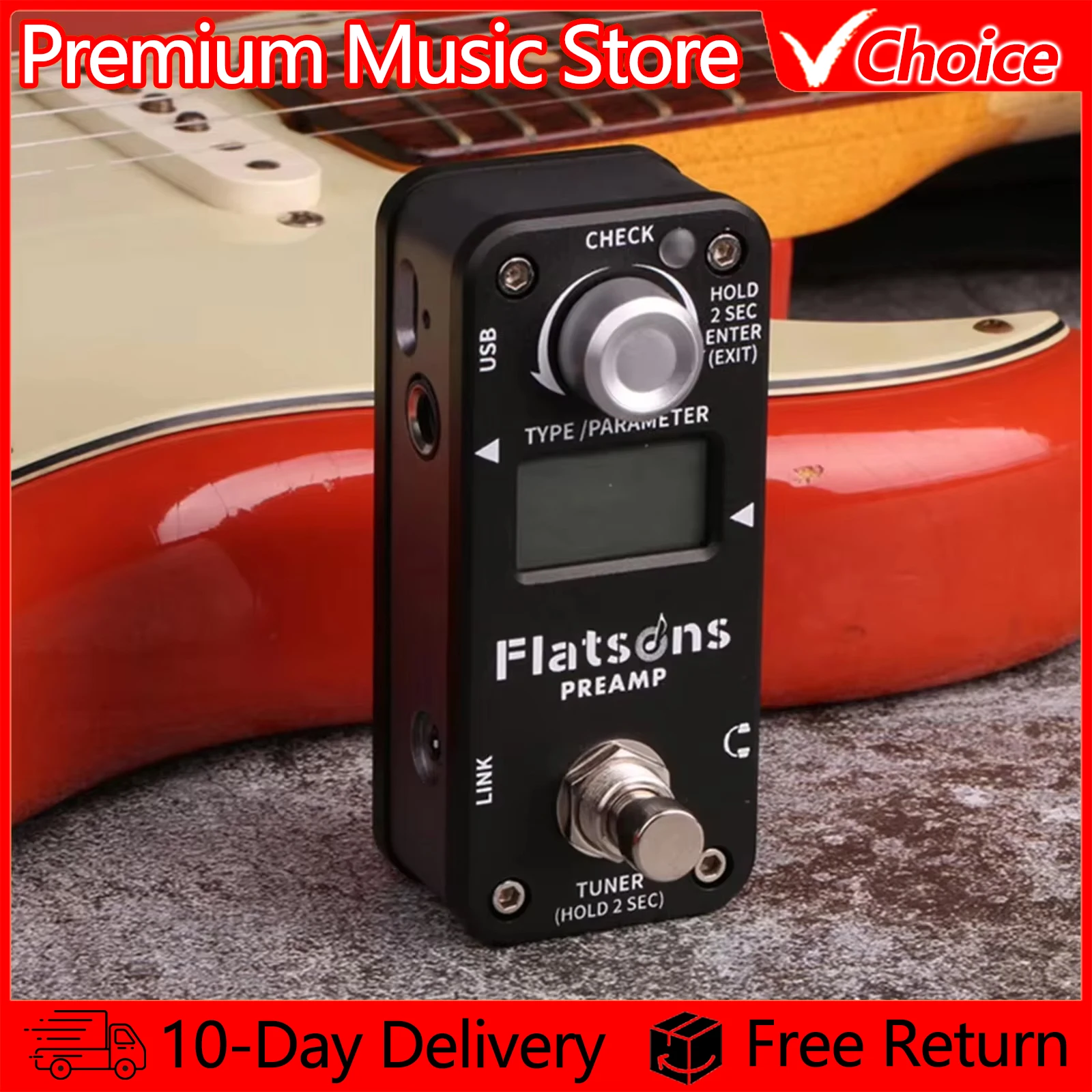 Flatsons Electric Guitar Peda Preamp Mini Pedal for Electric Guitar Clears Distortion Effects Overload Heavy Metal Tuning Meters