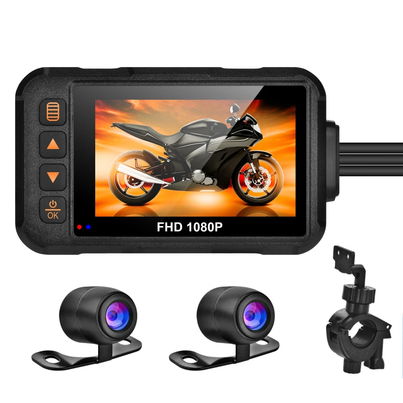 ACODO 1080P Waterproof Motorcycle Camera DVR Motorcycle Dashcam 3 Inch Front & Rear Camera Video Recorder Black Night Vision Box