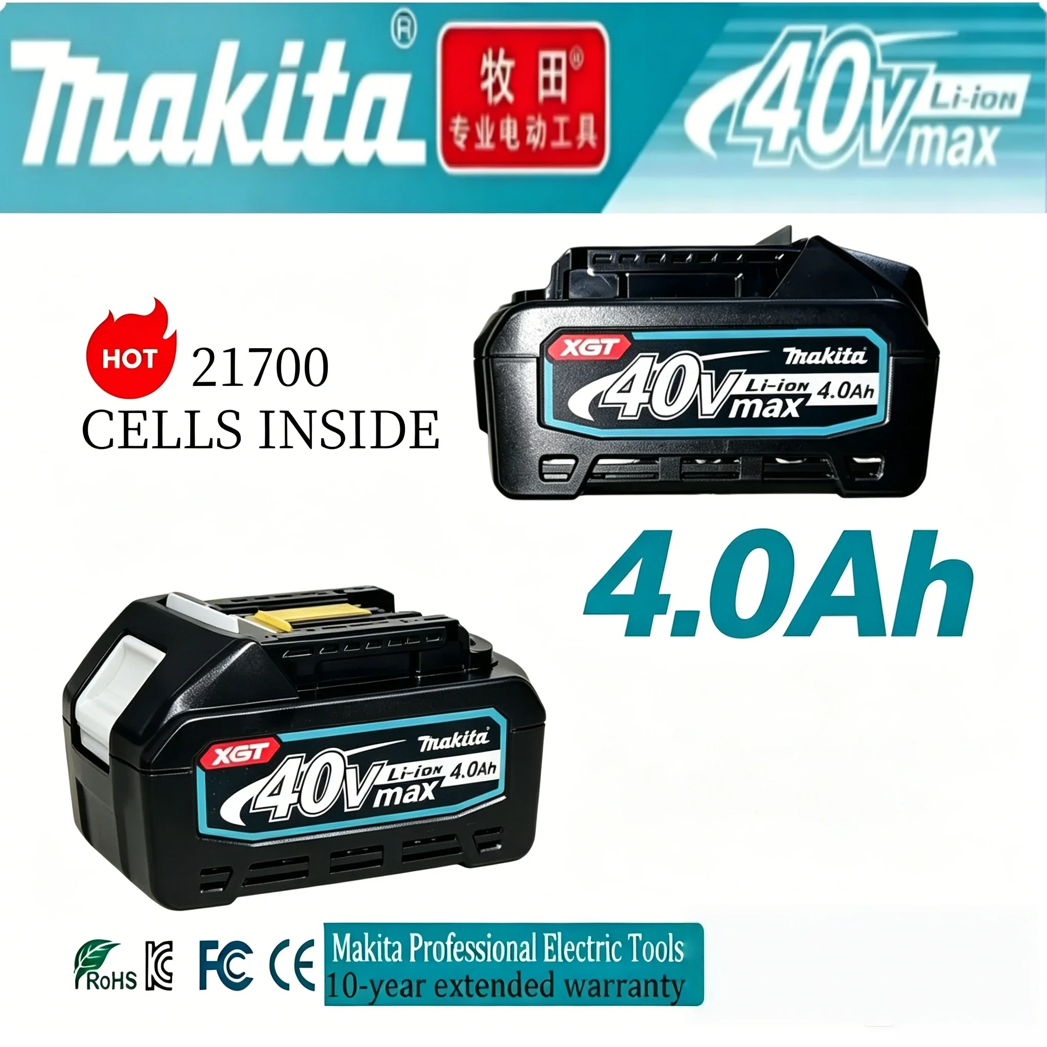 Authentic Makita 40V XGT Battery 4000mAh BL4050 BL4040 High Output Long Runtime Fast Charge for Cordless Tools