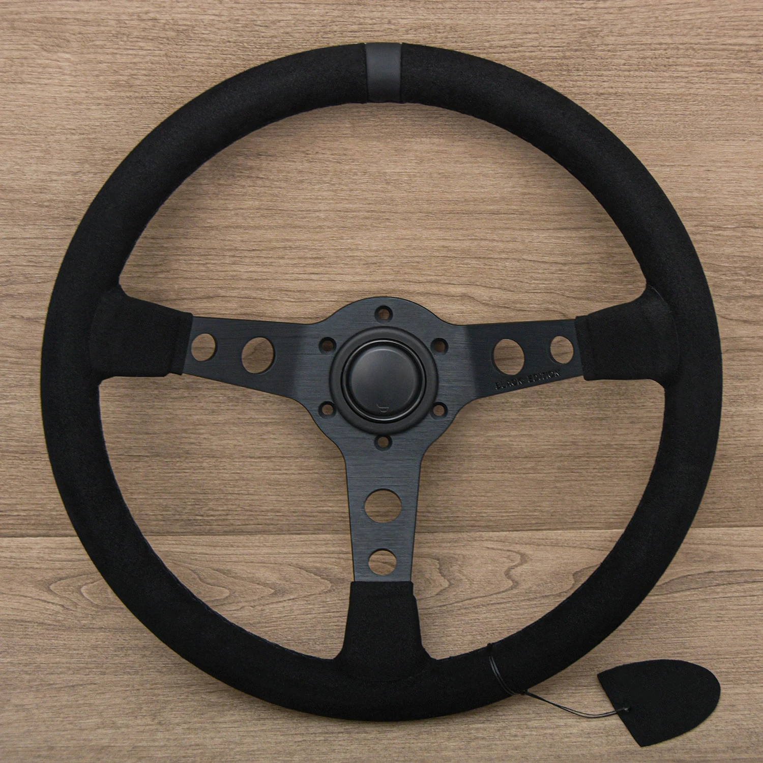 Volante de cuero de gamuza edición negra de 14 pulgadas volante deportivo de carreras Deep Dish