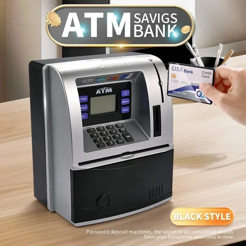 ATM Password Piggy Bank, Electronic Kids Money Bank Coin Can Auto Scroll Paper Money Saving Box Gifts for 3+ Boys and Girls