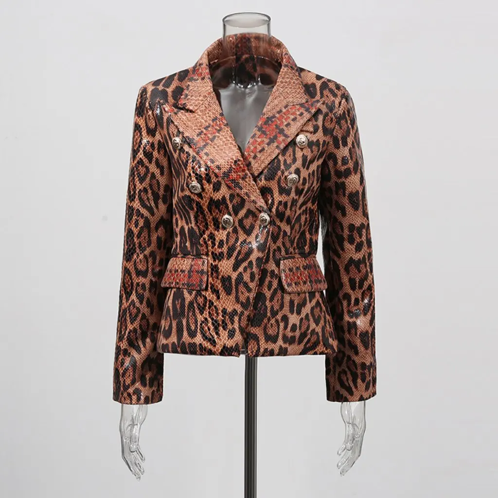 

Женский тонкий пиджак с длинными рукавами и леопардовым принтом в стиле ретро, элитный модный новый тренд, хит продаж