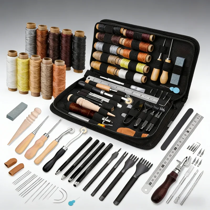 

Shoe leather sewing kit with awl, hand sewn needle and thread, leather craft kit, sofa repair, leather bag production