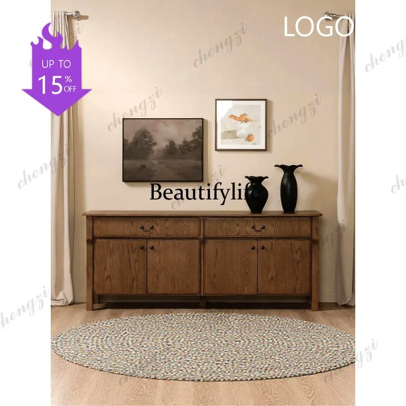 M183 French retro solid wood dining side cabinet American living room TV locker porch storage cabinet
