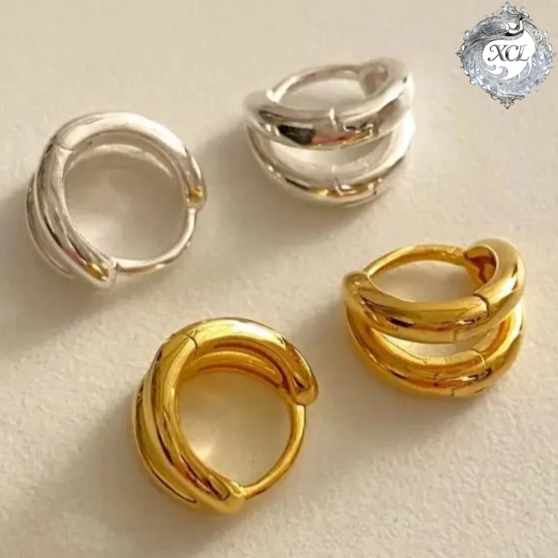 

Серьги-кольца XCL из стерлингового серебра S925, простой нишевый дизайн, парные украшения для женщин и мужчин, подарок на вечеринку или годовщину