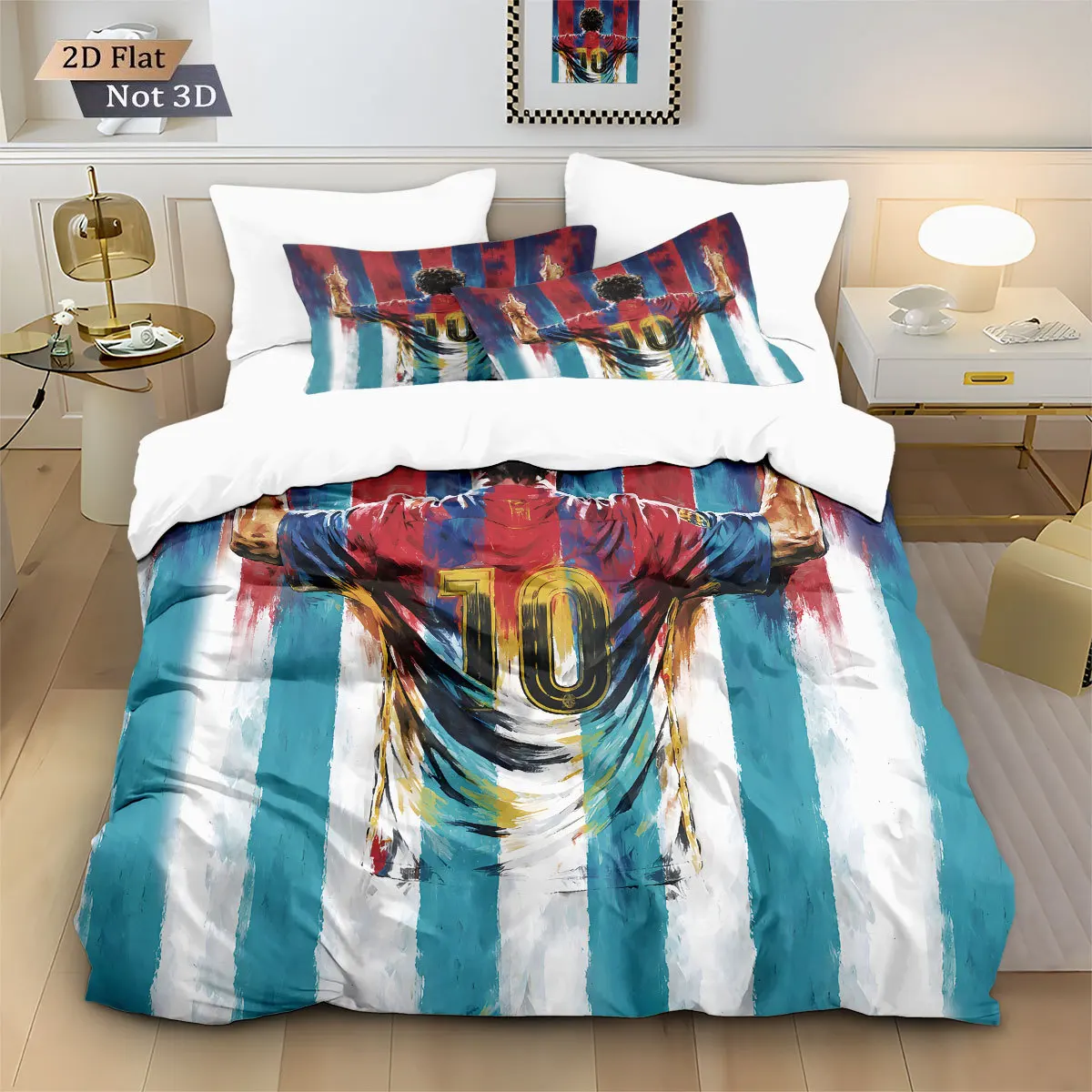 Football Figure Back Print Coreless Down Duvet Cover Set and Pillowcase 2pcs,Multi Size Bedding Set Decoration,Machine Washable