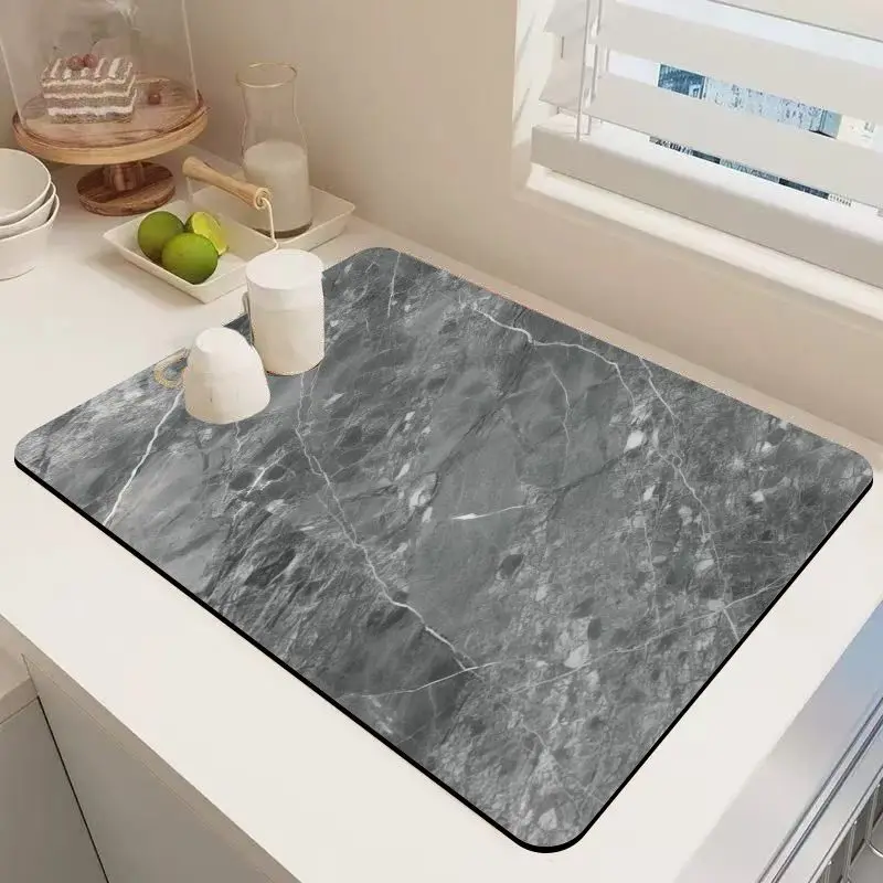 VIKAMA Dark Grey Natural Marble Coffee Mat Oil Resistant Waterproof Non Slip Espresso Machine Counter Pad