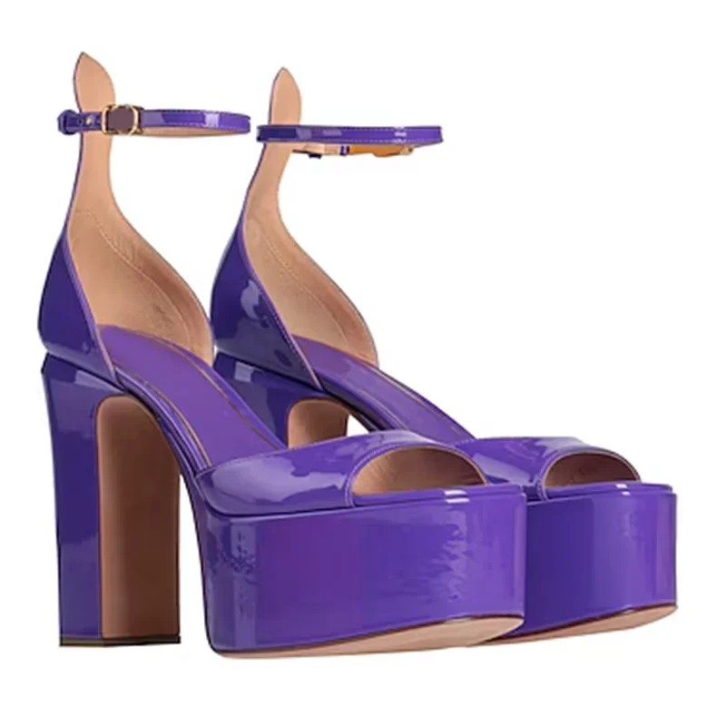 منصة الضحلة غطاء كعب الصنادل مثير أشار تو الكاحل مشبك حزام براءات الاختراع والجلود الوافدين الجدد أزياء النساء الأحذية الحديثة #5