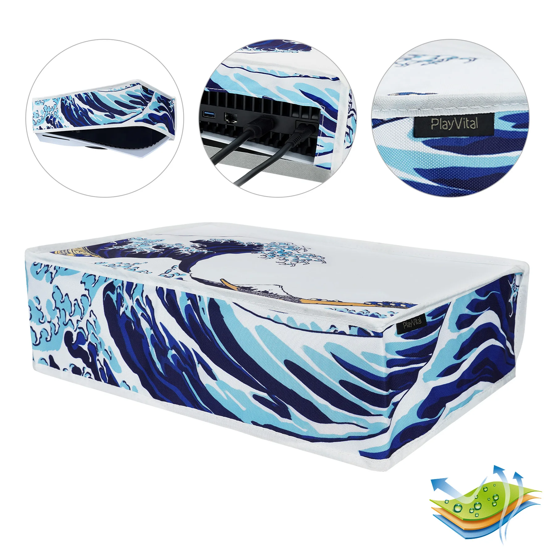 

PlayVital The Great Wave Nylon Horizontal Dust Cover Dust Guard Waterproof Cover for ps5 Console Digital Edition & Disc Edition