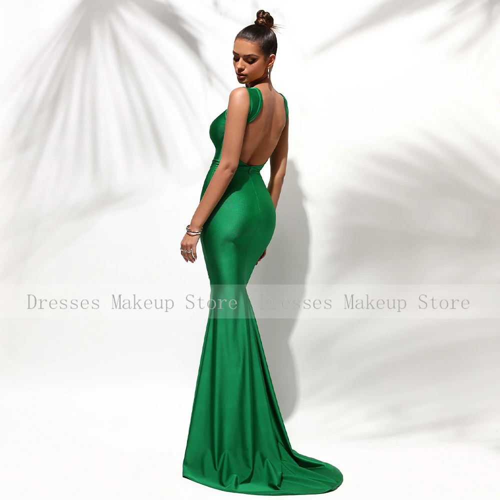 Vestido de noche verde sirena sin mangas para mujer, vestidos de fiesta sencillos de licra, Trompeta sin espalda, Sexy, largo, 2023