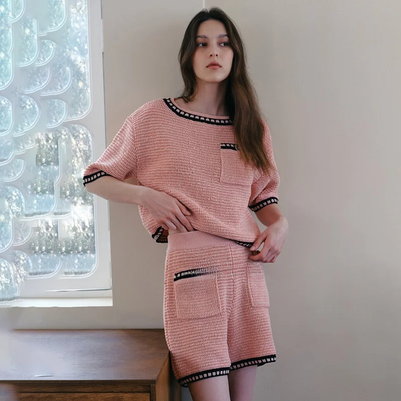 

Commute Sle round Ne ort Sve Knitwear Set Self-Kee Elastic Slimming Top Bot Combo Korean Faion 2025 Summer