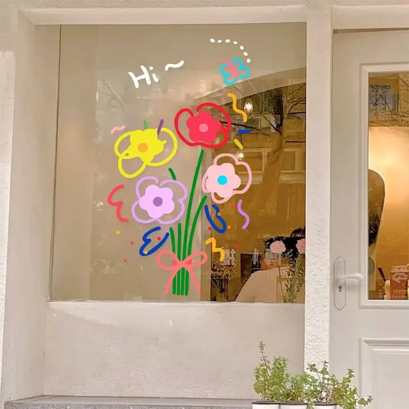 Colorful Window Glass Stickers Static Electricity Celebrity Store Shops Door Posters Decoration Household Kitchen Bathroom Decor