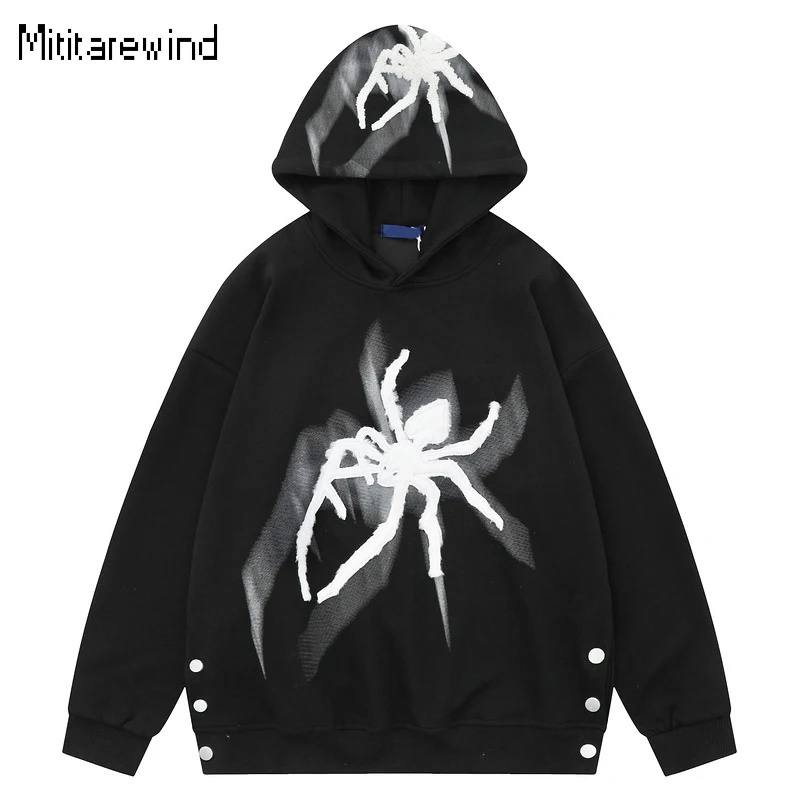 

American High Street Sweatshirts for Men and Women Embroidered Spider Hoodies Trendy Youth Unisex Loose Pullovers Y2k Streetwear