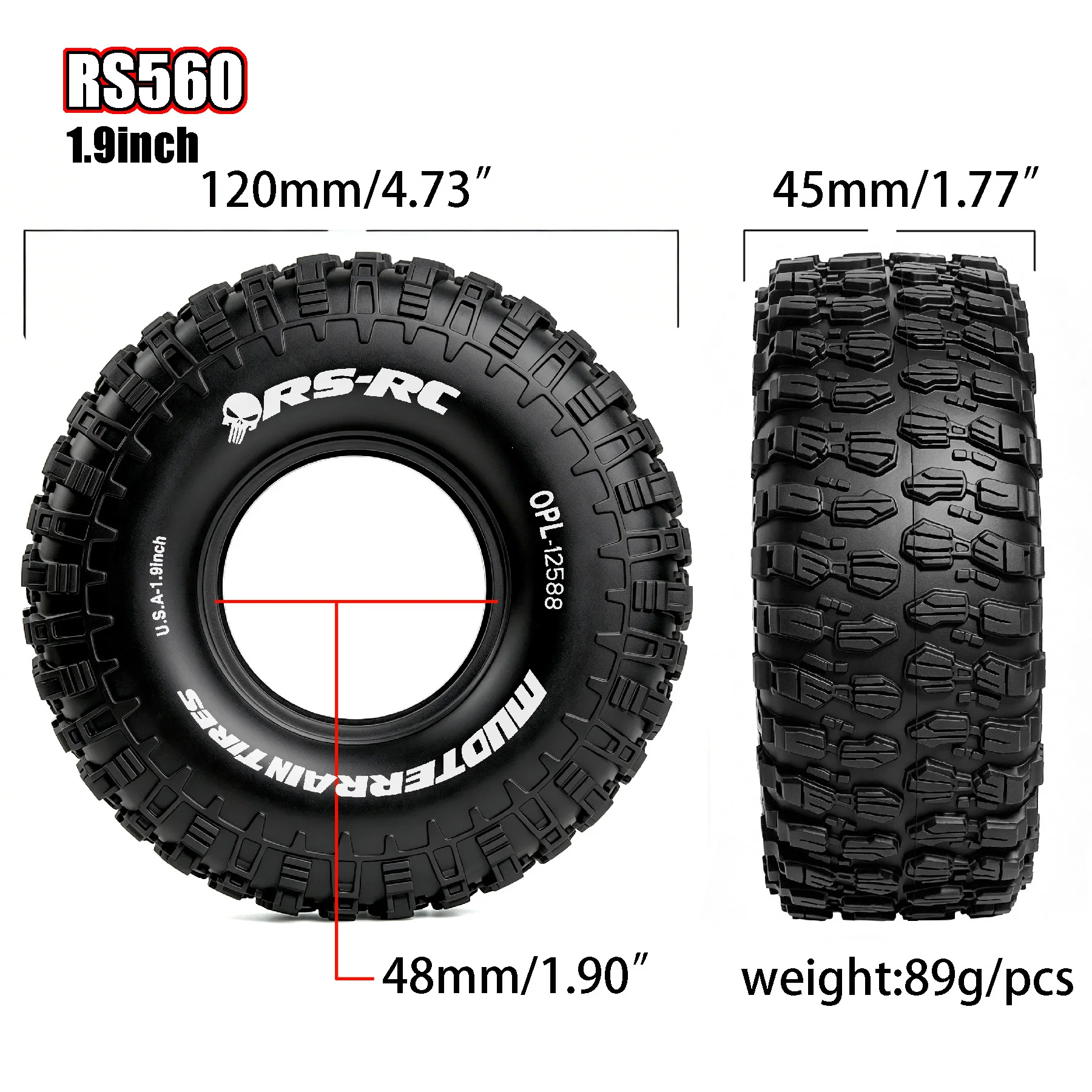 RED SPIDER 4pcs 1.9 Inch Rubber Tyres Outer Diameter 120mm for 1/10 RC Crawler Car TRX4 Axial SCX10 MST Jimny Tamiya CC01 D110 view 2