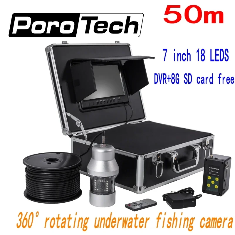 

F08 50m 7" LCD Monitor underwater camera 360 degree Rotate Fishing Camera 18pcs LED lights Fish Finder system with DVR +8GB free