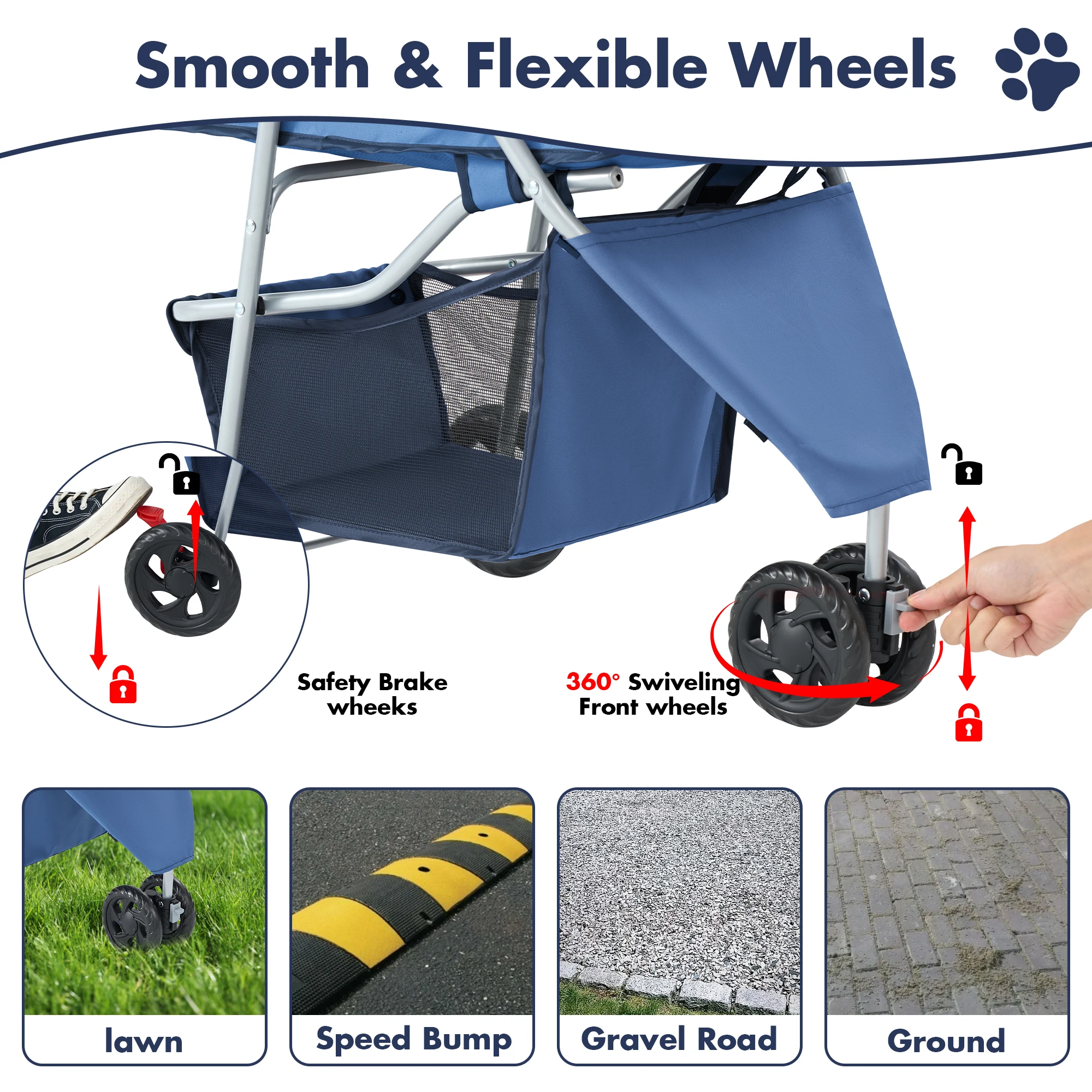 JHK 3 Wheels Foldable Pet Stroller for Small Dogs and Cats Stroller with Mesh Windows Storage Basket Cup Holder for Outdoor Use view 6