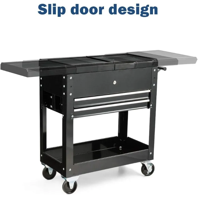 Carro de herramientas, gabinete de caja de herramientas con ruedas de 4 niveles con cajones bloqueables y tapa deslizante