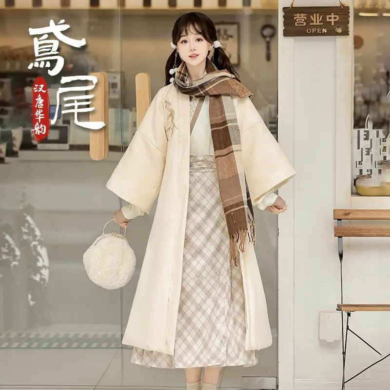 

Japan China Han And Tang Dynasties Original Hanfu Style Double-Breasted Plus Plush Woolen Long Horse-Faced Skirt Autumn Winter