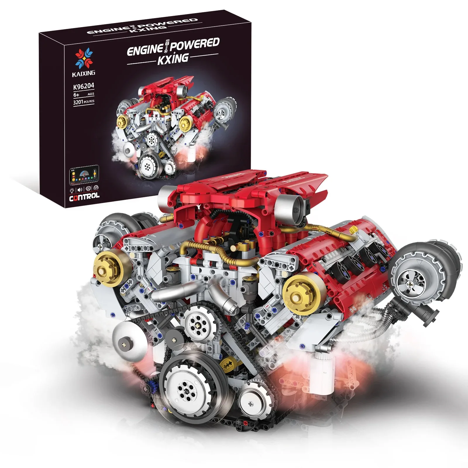 

K96204 3168 шт., имитация модели двигателя V8, комплект строительных блоков со светодиодной подсветкой и программируемым управлением через приложение, строительные игрушки