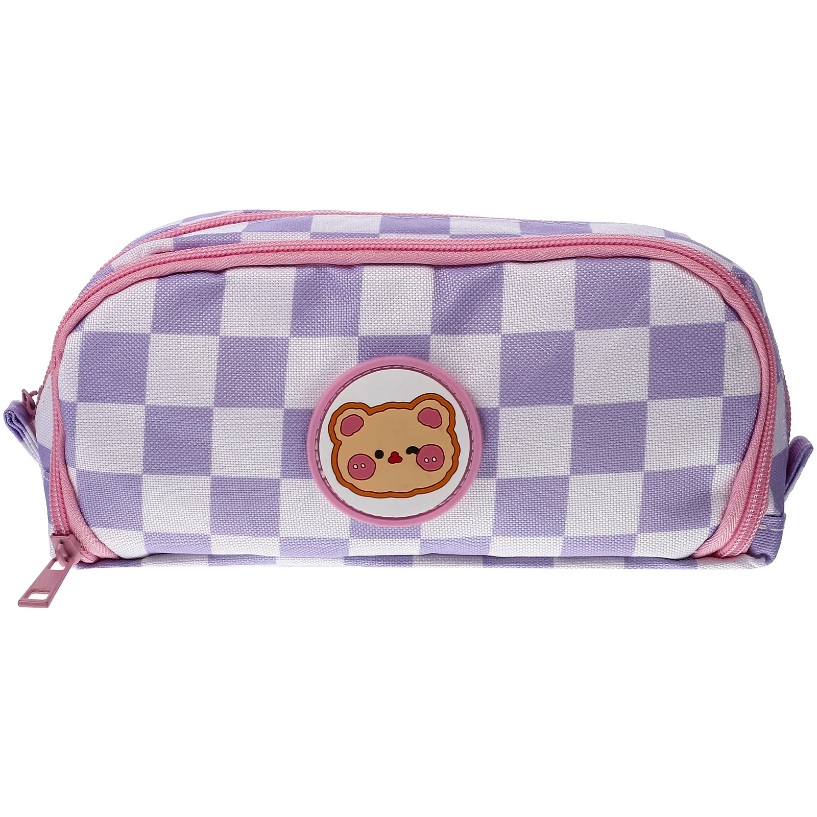 

Checkerboard Printing Pencil Bag Large Capacity Purple Children Anti Scratch Zipper Storage Bags School Supplies Pen Organizer