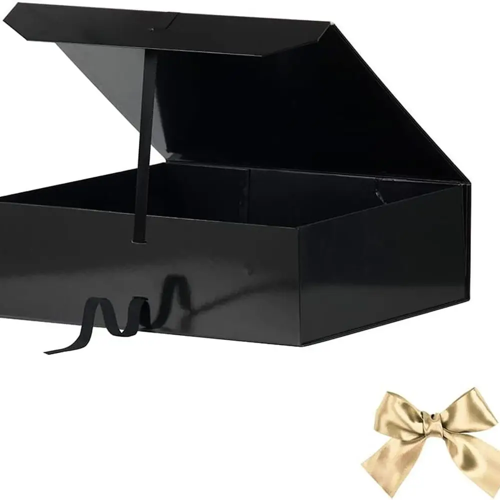 علبة هدايا سوداء كبيرة أنيقة مقاس 19x16x6 #4