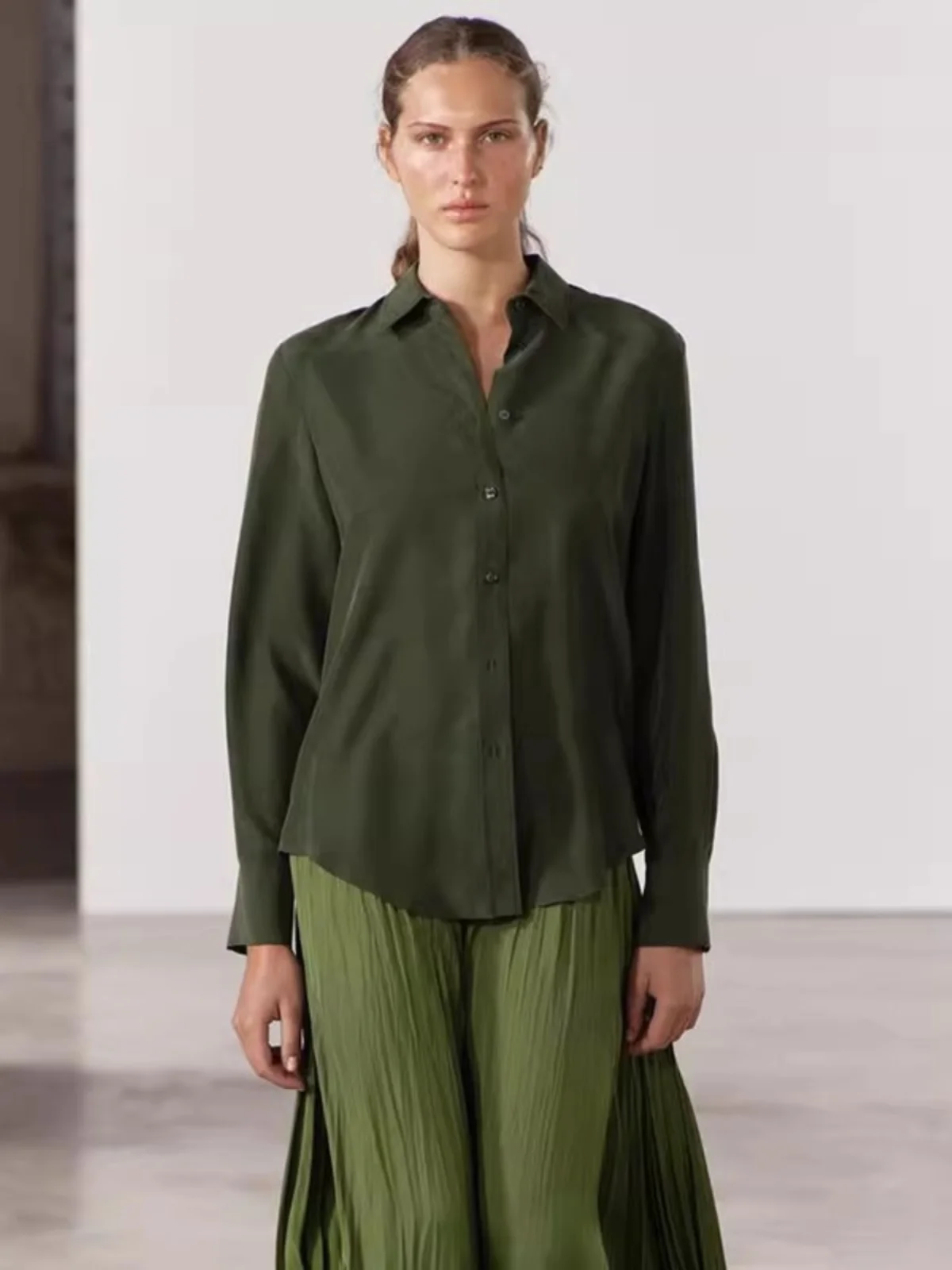 

Весенний новый свободный крой с асимметричным подолом для женщин Ele Faionable с отложным воротником Long Sve Pure Color Casual irt