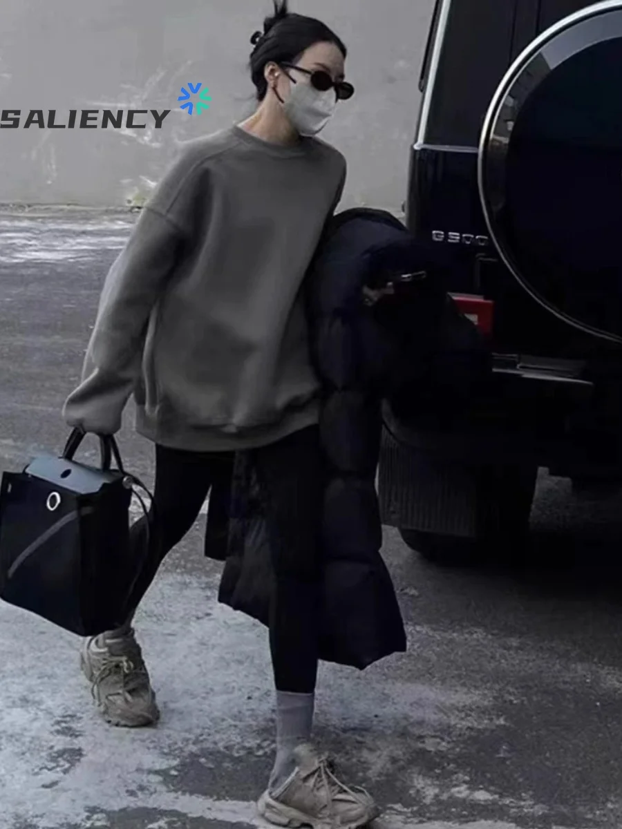 

SALIENCY Серый свитшот с круглым вырезом 2024, весна-осень, бестселлер, американский винтажный топ большого размера, дизайн, мужская и женская толстовка