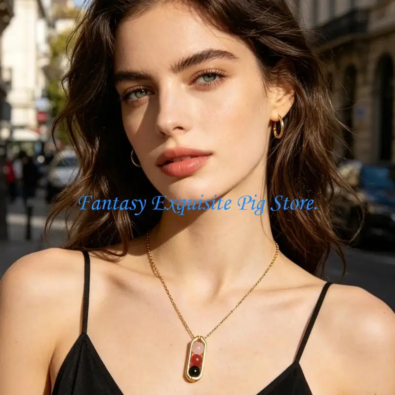 Collier pendentif forme ovale tendance, bijoux en acier inoxydable, chaîne cou pour cadeaux, longueur réglable 40cm