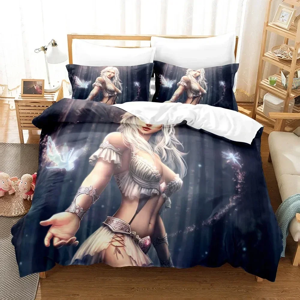 Fantasy Witch Dragon Llien World Printed Bed Set Duvet Cover Pillowcase Bedding Set Linen Sheet Quilt Cover Full Queen King Size
