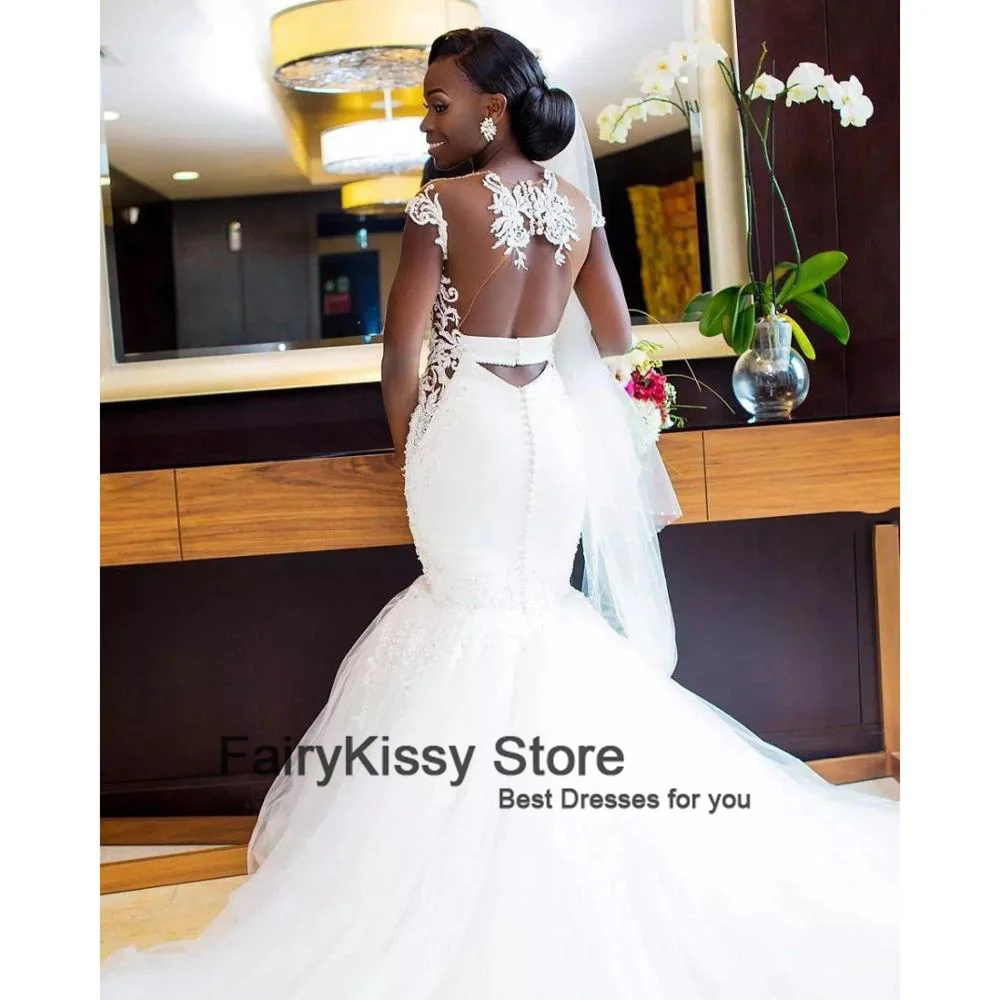 FairyKissy Customized 2025 New African Appliques Mermaid Simple Wedding Dresses Sexy Open Back Bridal Gowns Vestido De Novia