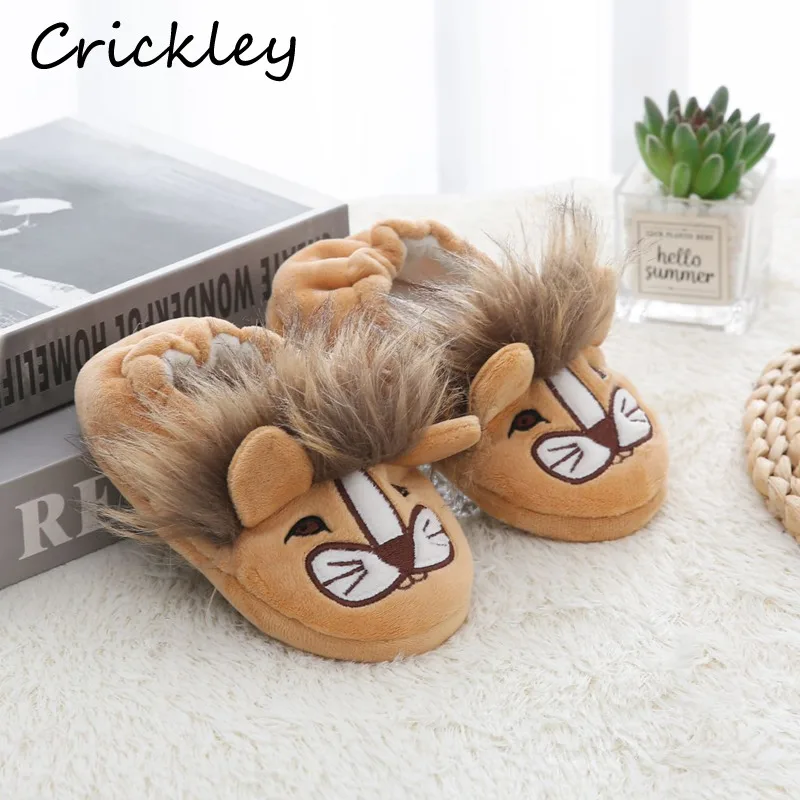 Cartoon Lion Boys Girls Slippers Autumn Winter Animals Warm Kids Floor Shoes Soft Sole Anti Slip Toddler Children Slippers