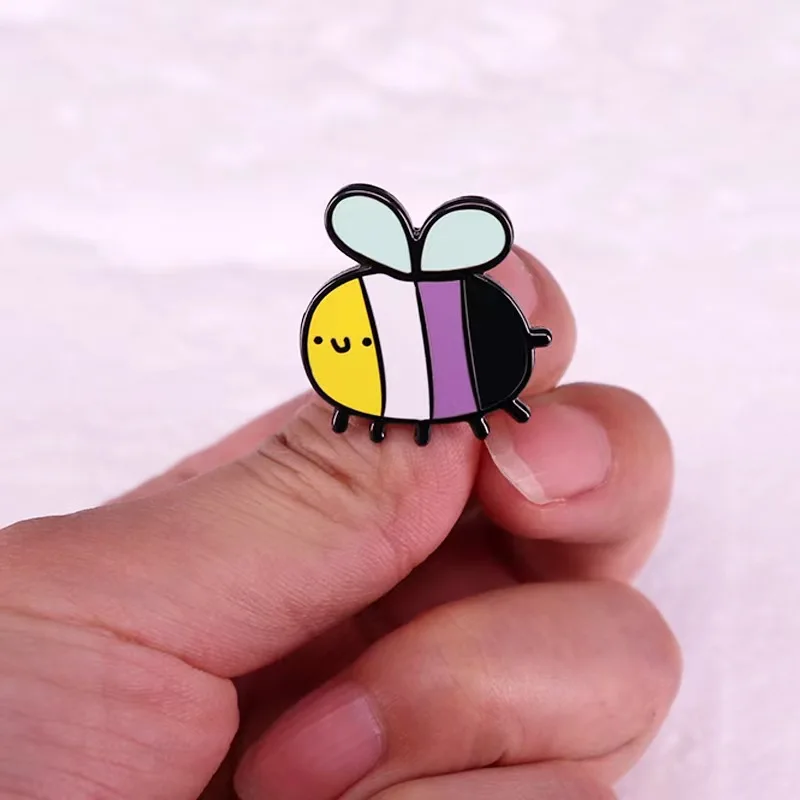 Non-Binary Bee Brooch Cute Animal Badge Fashion Backpack Pin Unique Jewelry Gift Clothes Bag Accessory for Friends